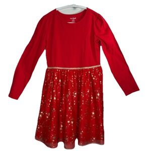 Cat & Jack Red Dress Girls XXL 18 Tulle Gold Stars Holiday Party Christmas NYE